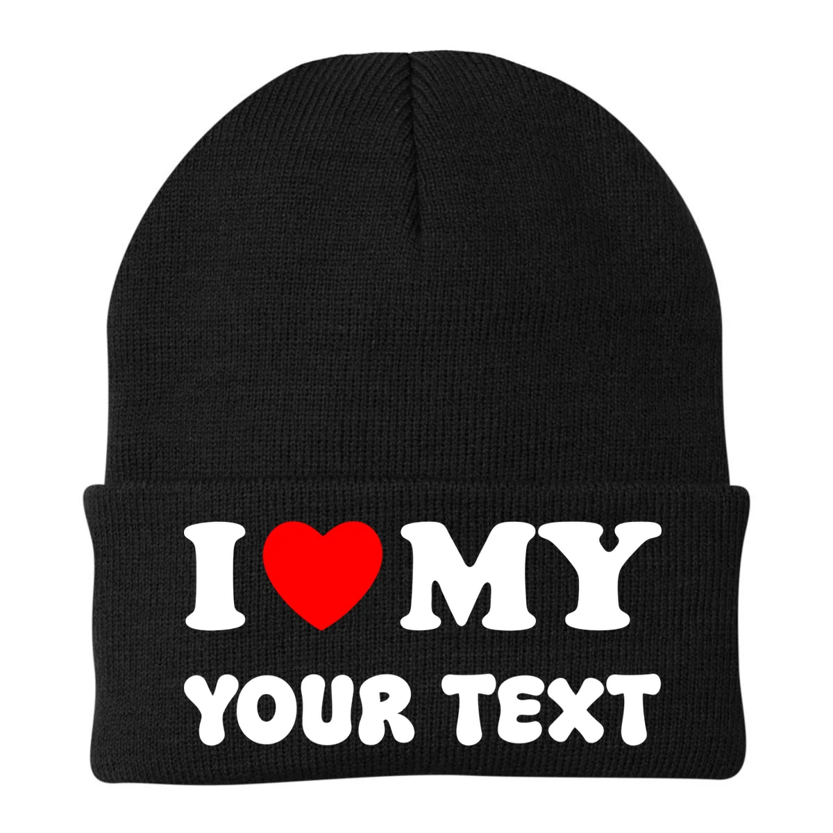 I Love My (Customizable Text) Valentine’s Day Heart Beanie - Front