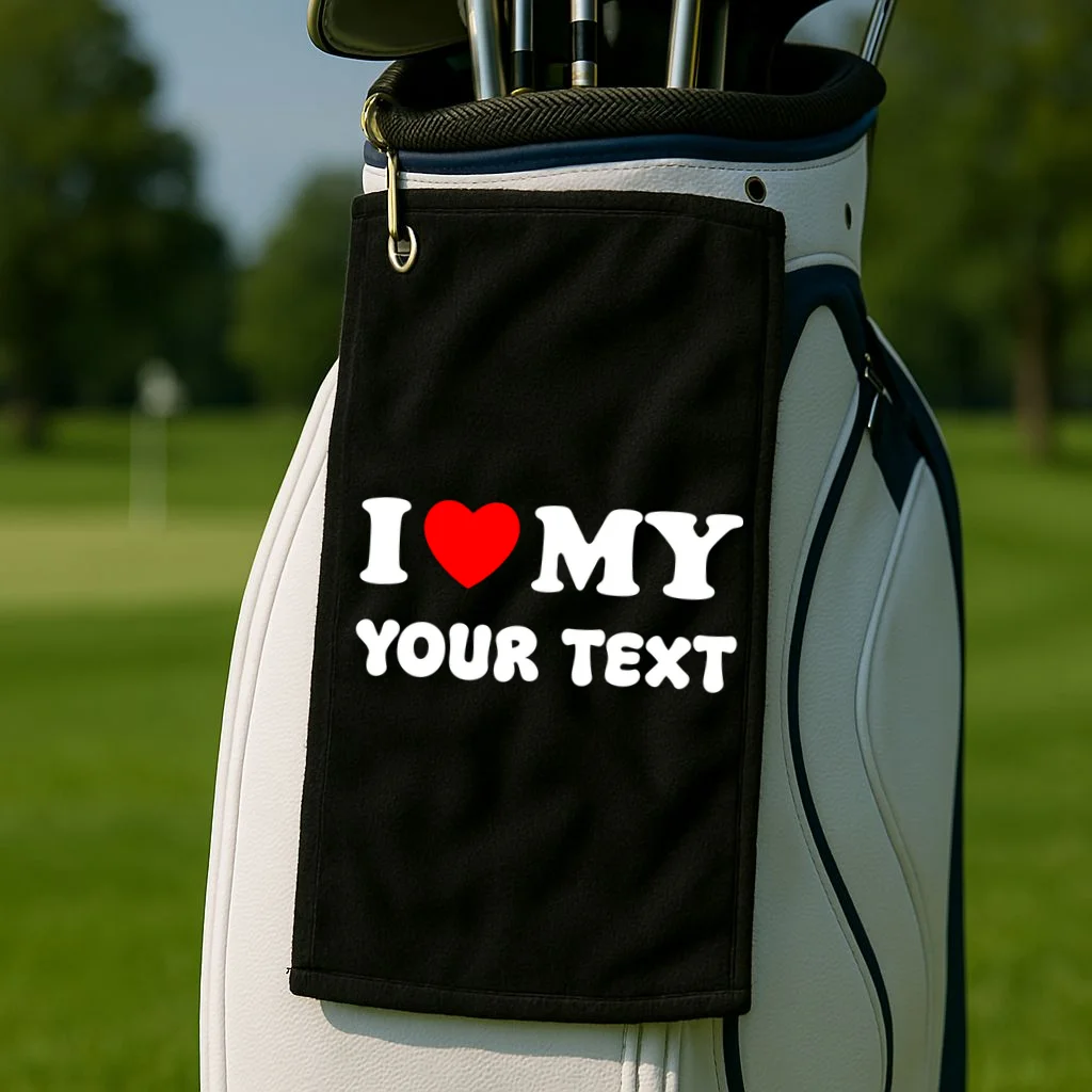 I Love My (Customizable Text) Valentine’s Day Heart Golf Towel - Front 2