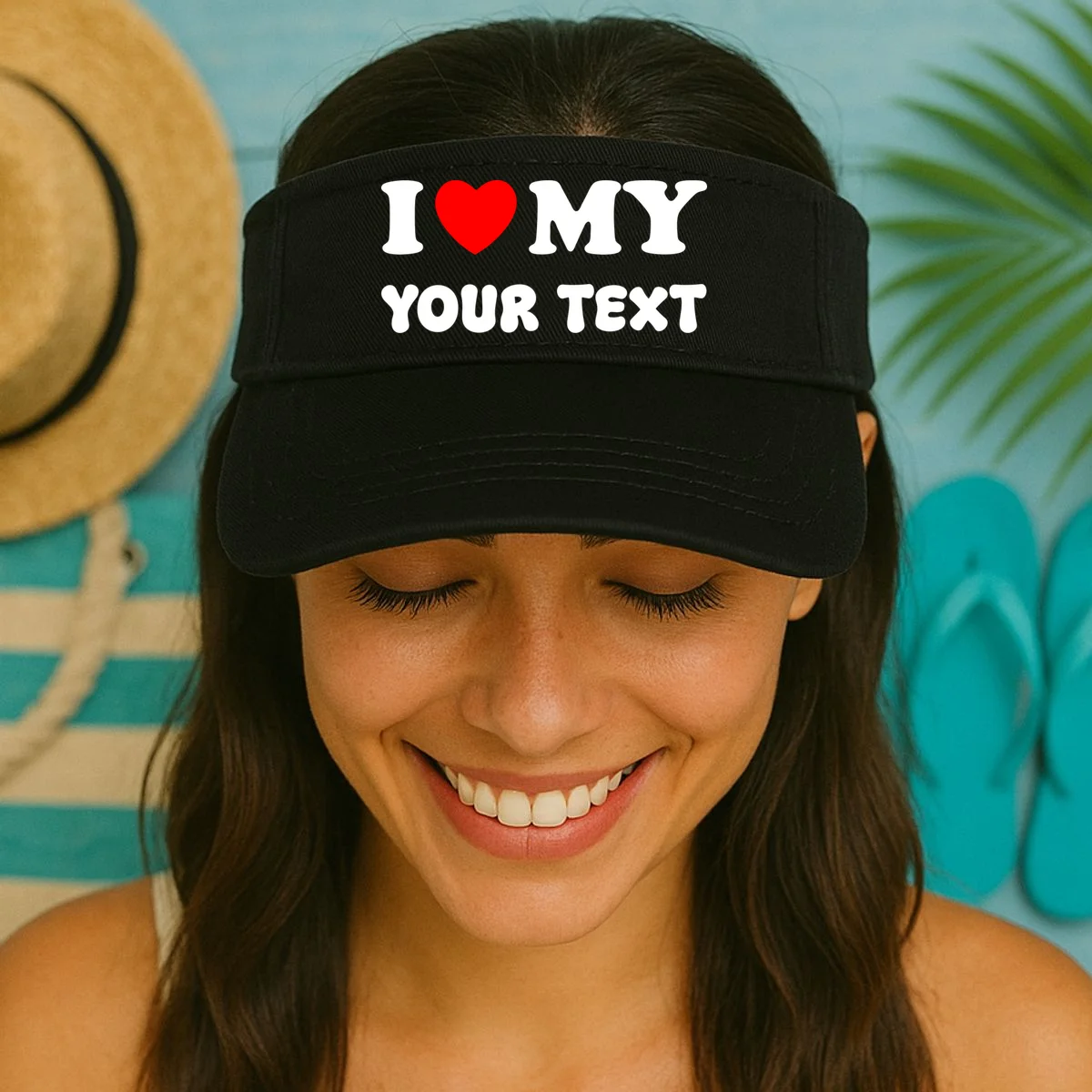 I Love My (Customizable Text) Valentine’s Day Heart Visor - Front 1
