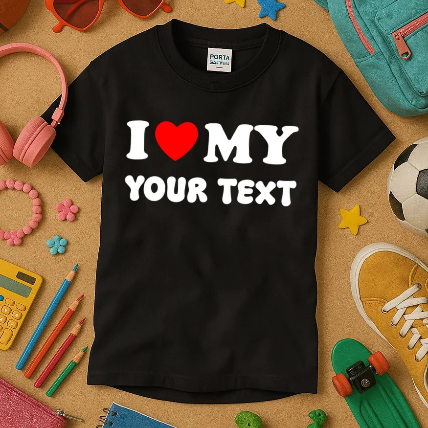 I Love My (Customizable Text) Valentine’s Day Heart Kids T-Shirt - Front 2