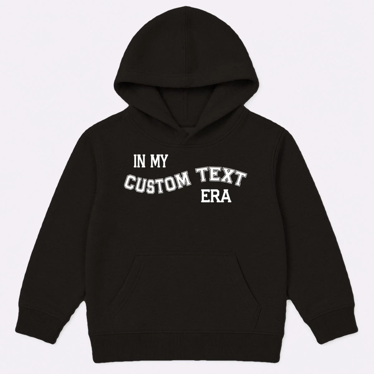 In My Custom Text Era Personalized Funny Varsity Kids Hoodie - Front