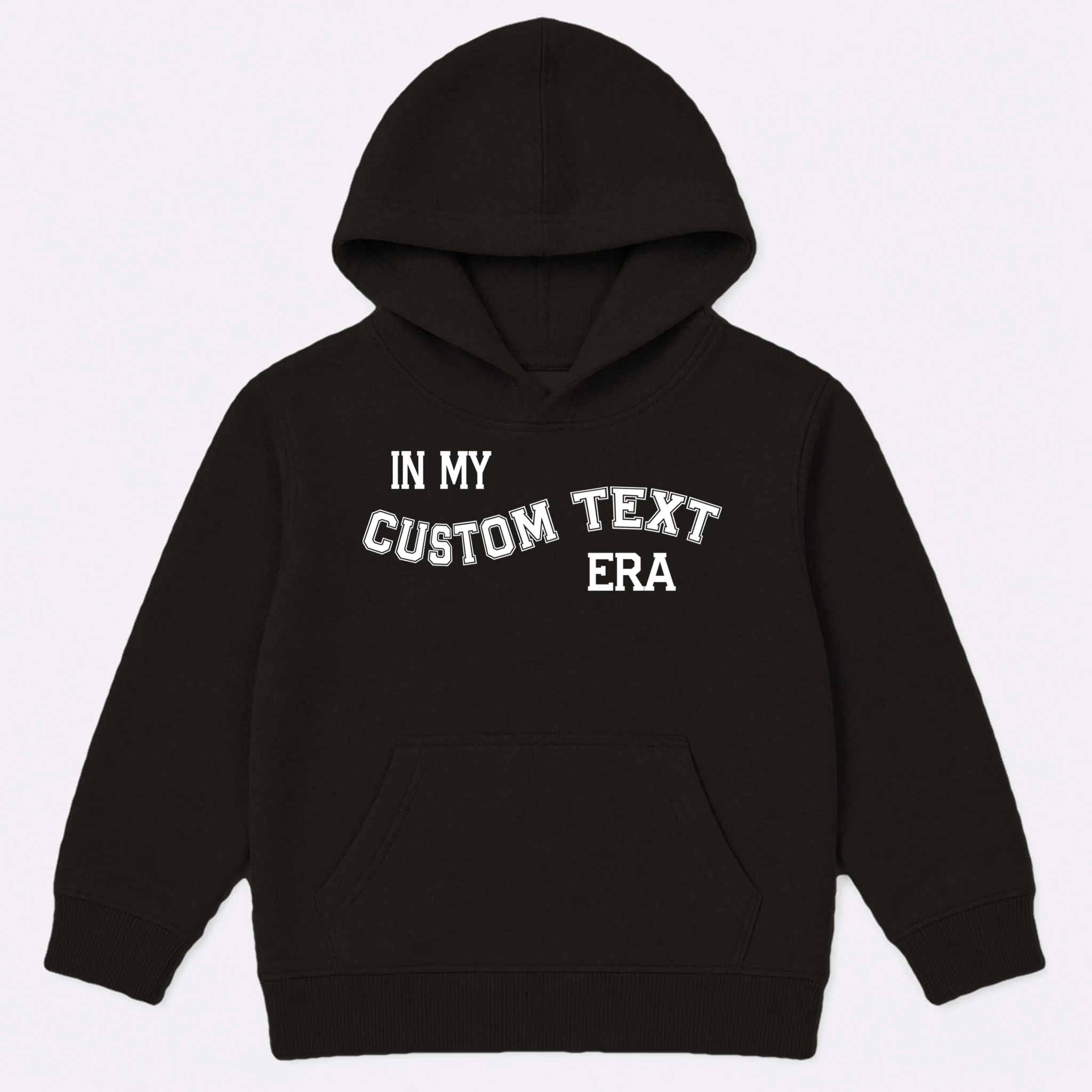 In My Custom Text Era Personalized Funny Varsity Kids Hoodie - Front