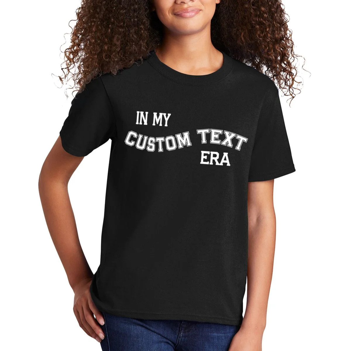 In My Custom Text Era Personalized Funny Varsity Kids T-Shirt - Front 1