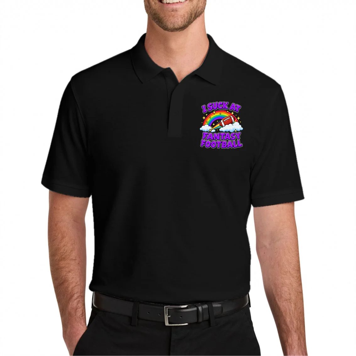 I Suck At Fantasy Football Personalized Polo Shirt - Front 1