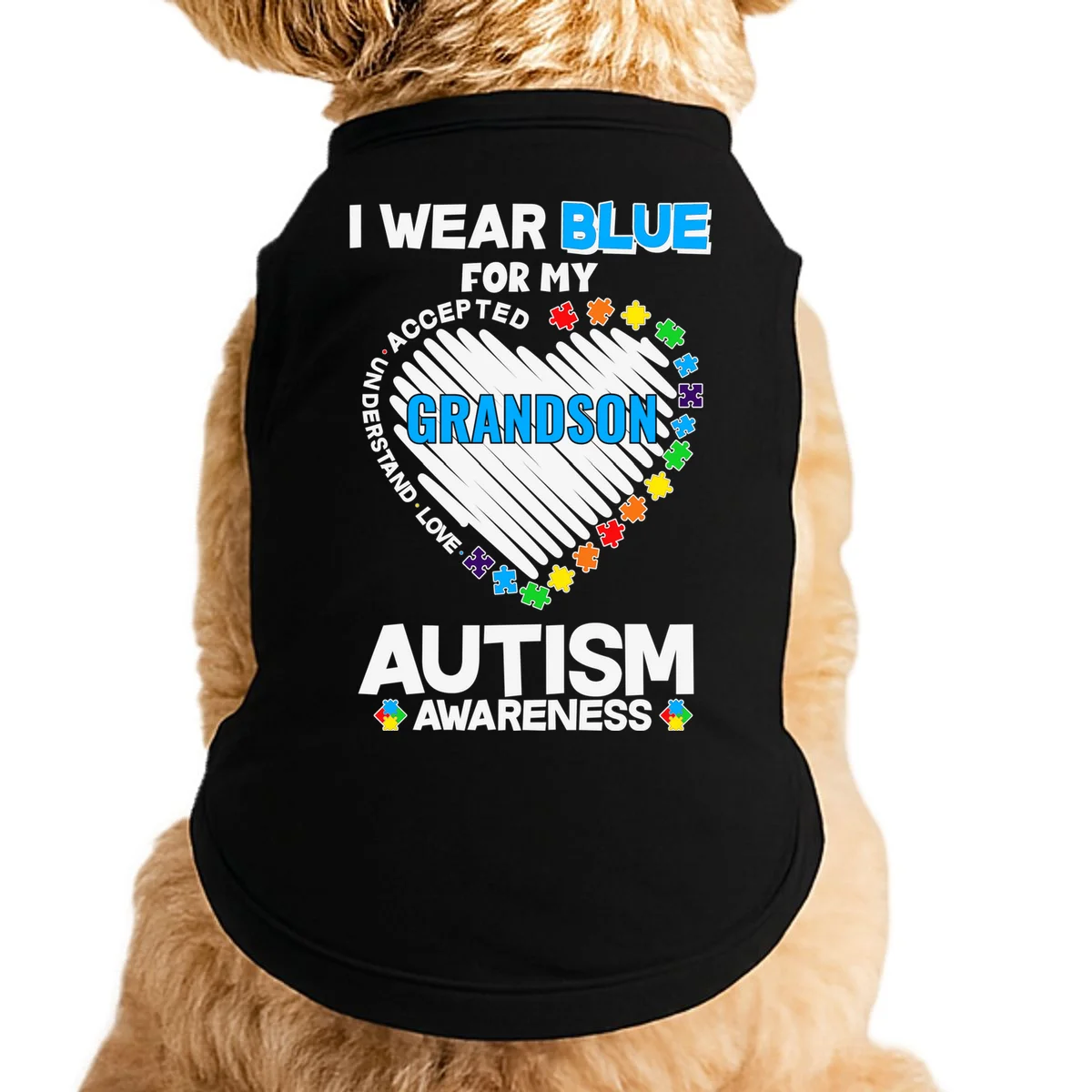 I Wear Blue For Custom Persoanlized Text Autism Awareness Doggie Tank - Front