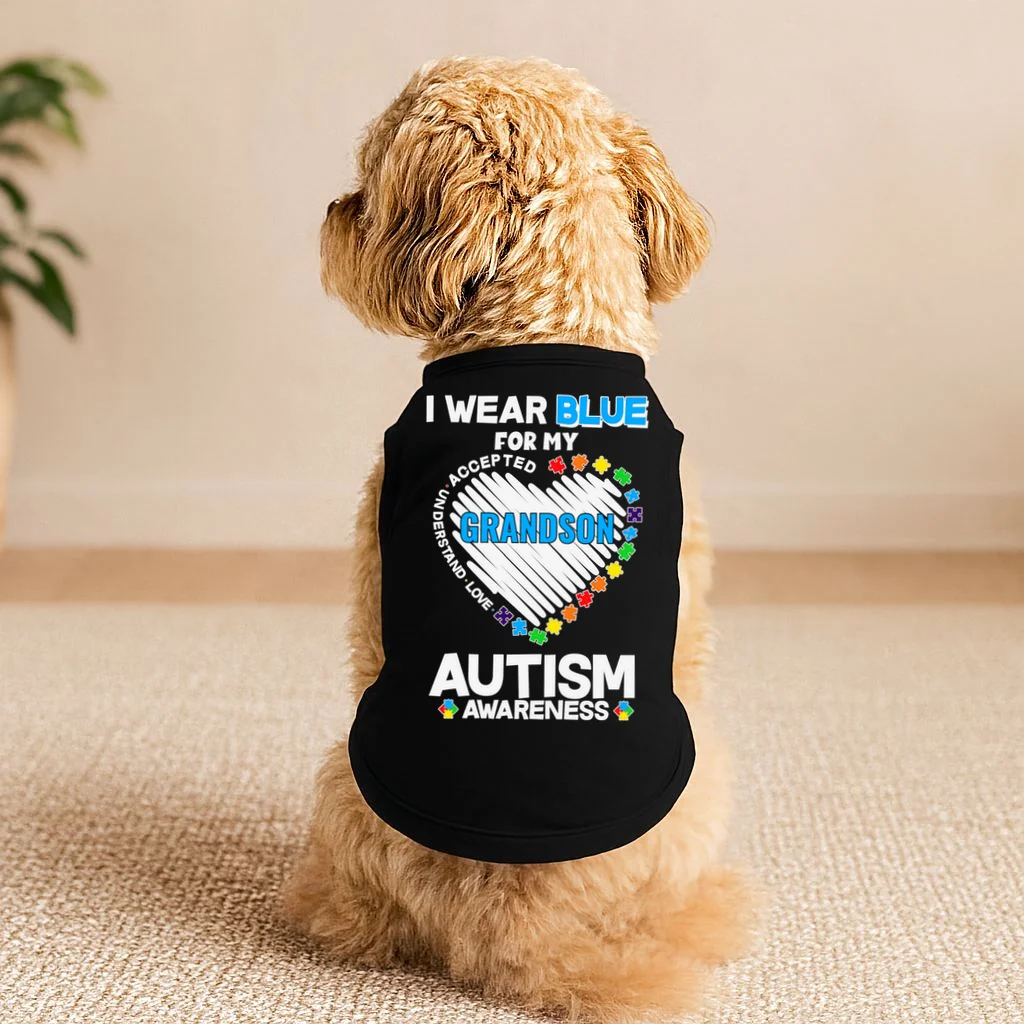 I Wear Blue For Custom Persoanlized Text Autism Awareness Doggie Tank - Front 1