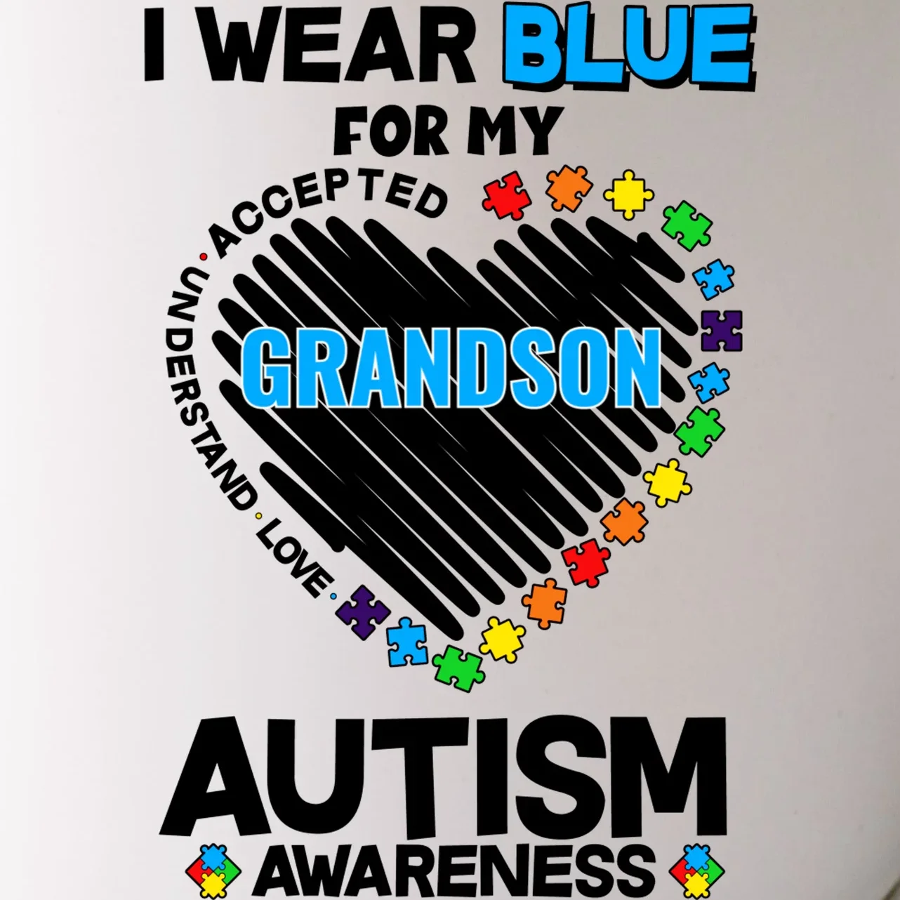 I Wear Blue For Custom Persoanlized Text Autism Awareness Mug - Front - Close-up