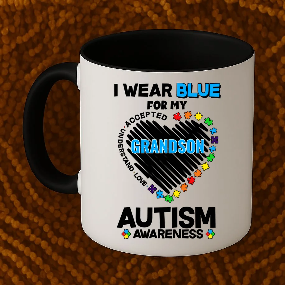 I Wear Blue For Custom Persoanlized Text Autism Awareness Coffee Mug - Front 1