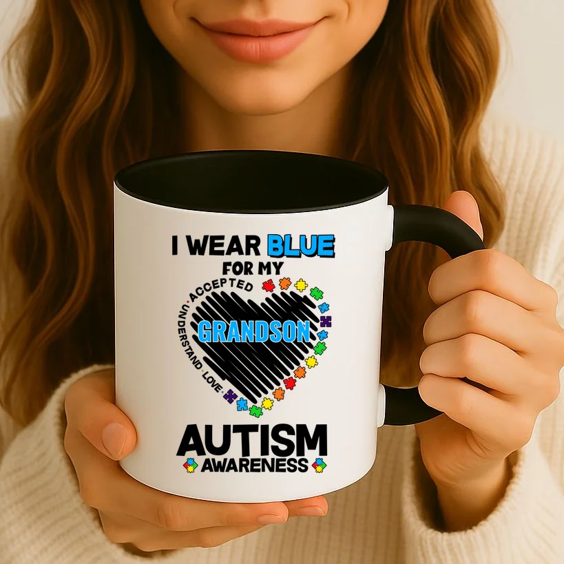 I Wear Blue For Custom Persoanlized Text Autism Awareness Coffee Mug - Front 2