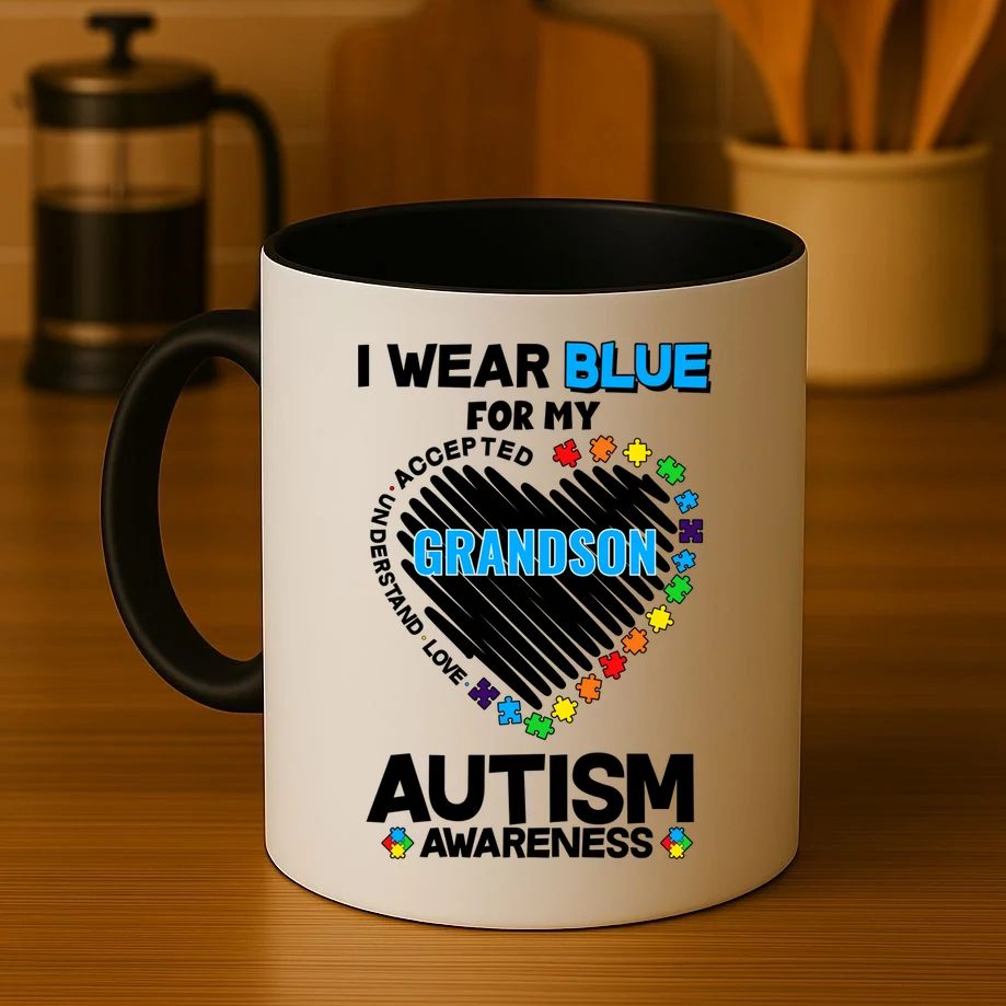 I Wear Blue For Custom Persoanlized Text Autism Awareness Coffee Mug - Front 3