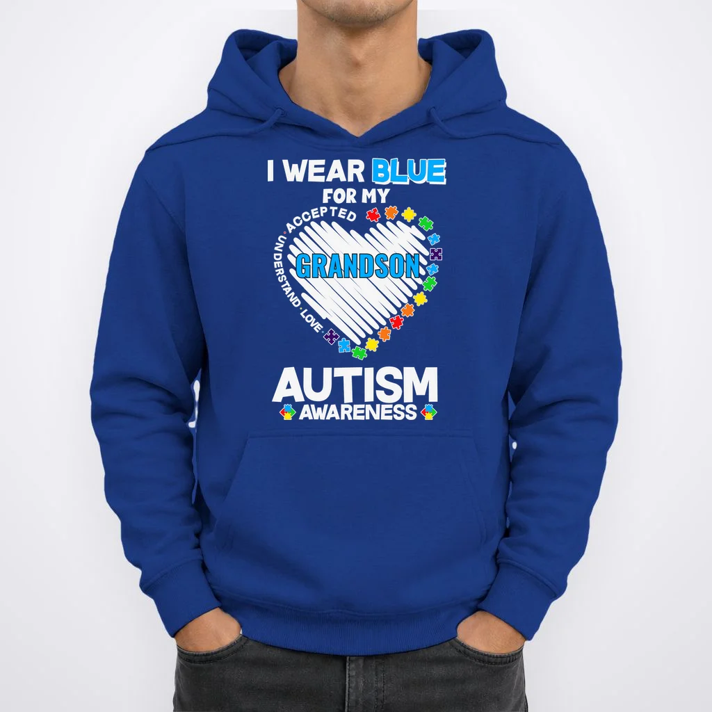 I Wear Blue For Custom Persoanlized Text Autism Awareness Hoodie - Front 1