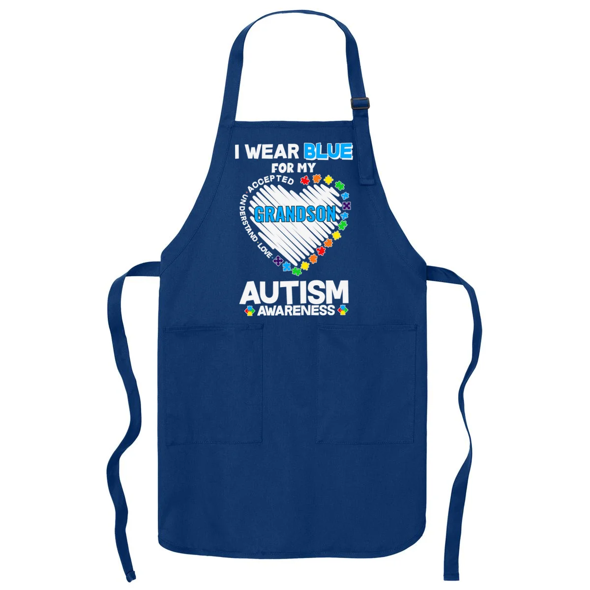 I Wear Blue For Custom Persoanlized Text Autism Awareness Apron - Front