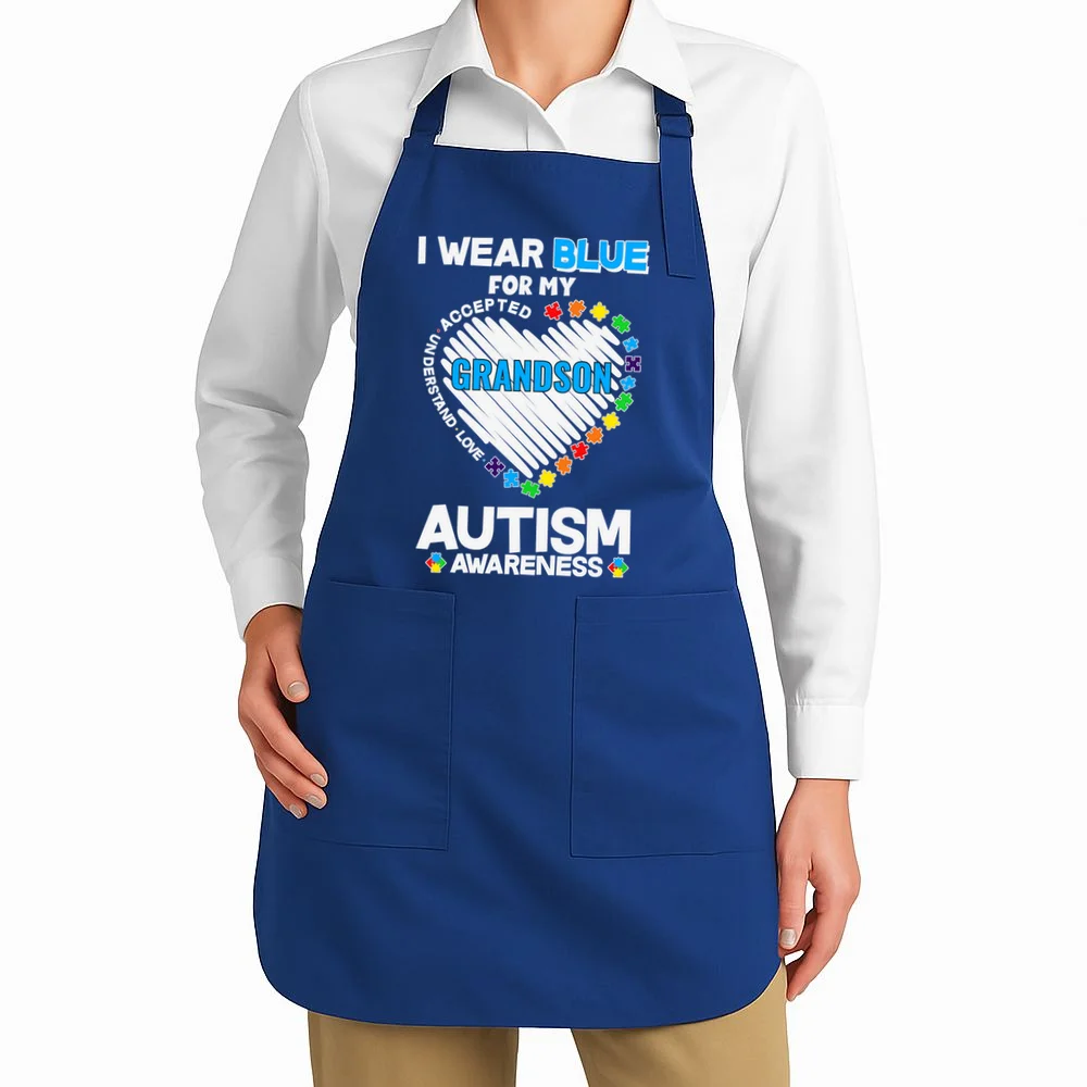 I Wear Blue For Custom Persoanlized Text Autism Awareness Apron - Front 1
