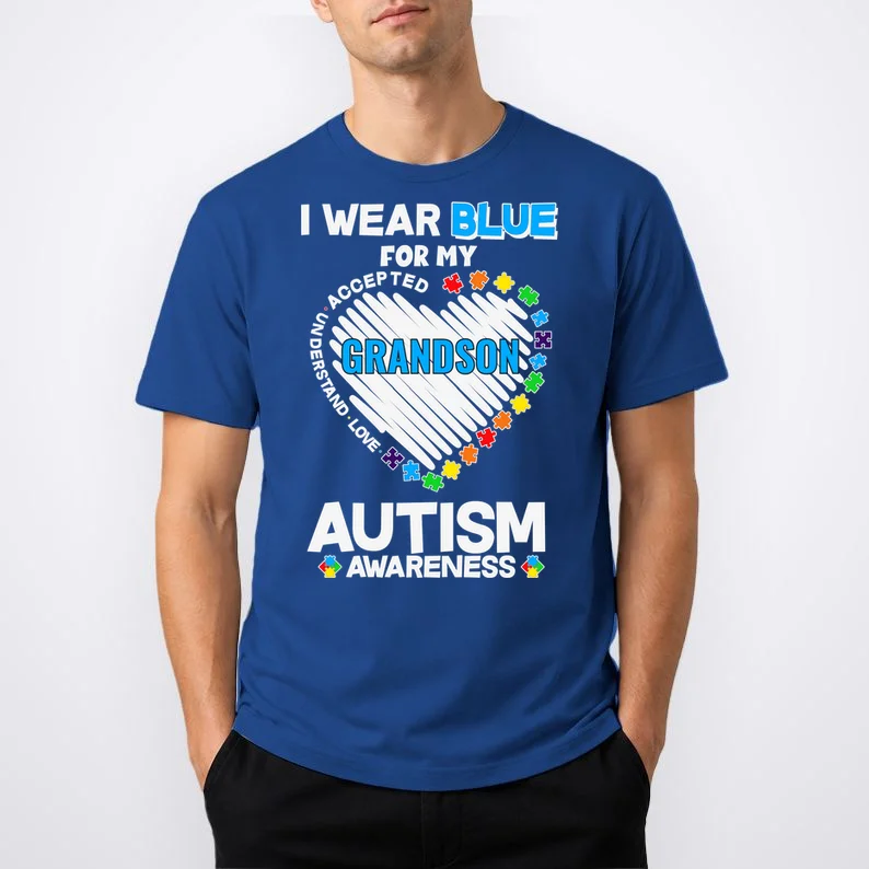 I Wear Blue For Custom Persoanlized Text Autism Awareness T-Shirt - Front 1