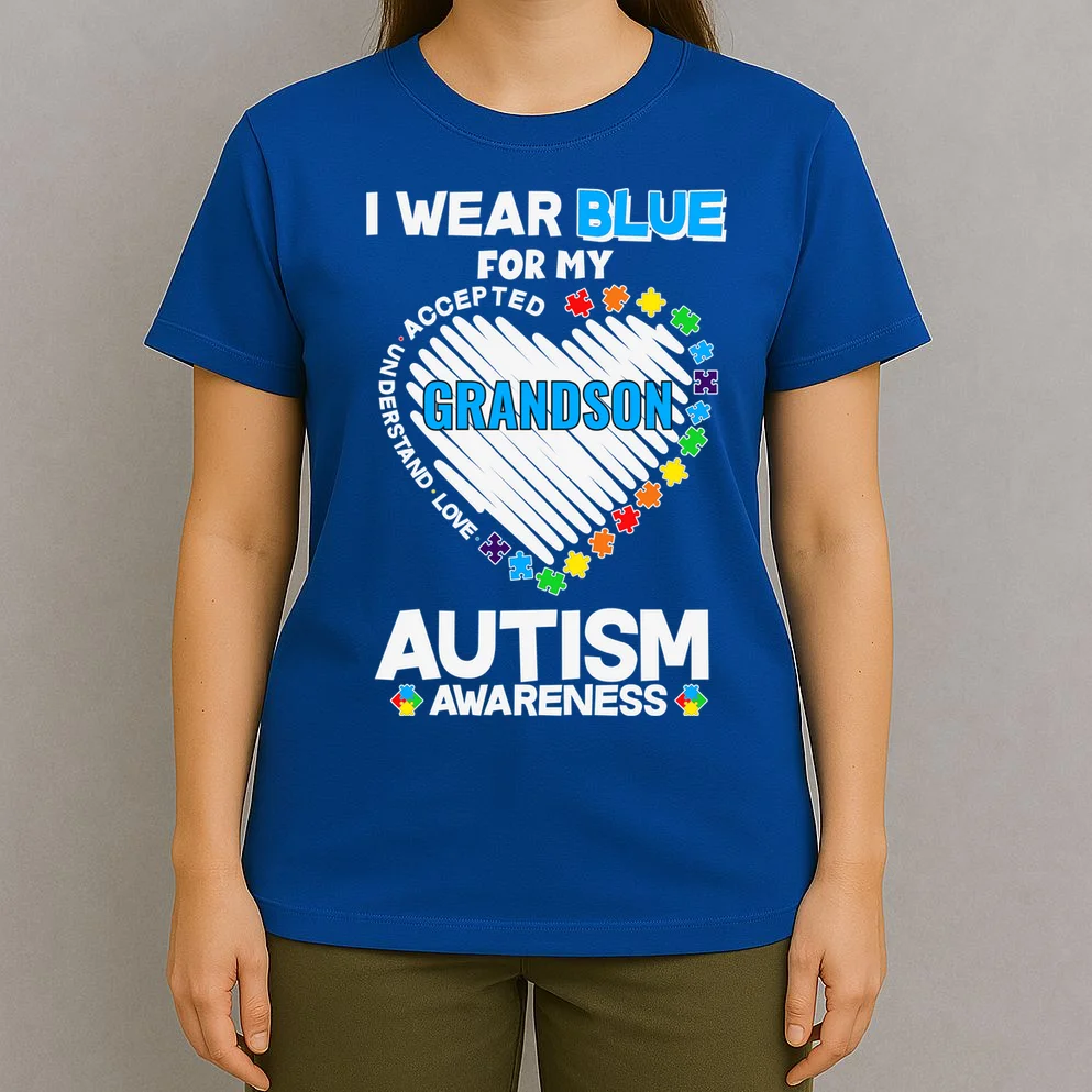 I Wear Blue For Custom Persoanlized Text Autism Awareness T-Shirt - Front 4