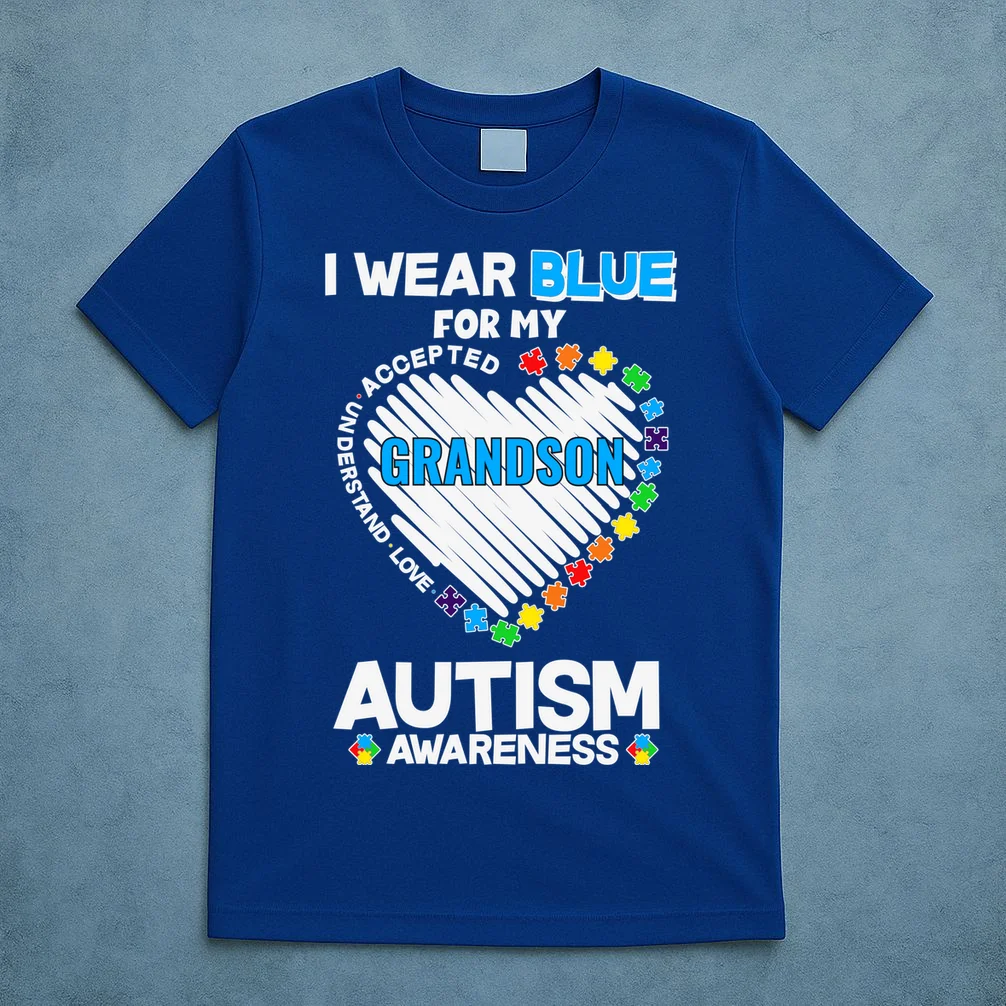 I Wear Blue For Custom Persoanlized Text Autism Awareness T-Shirt - Front 5