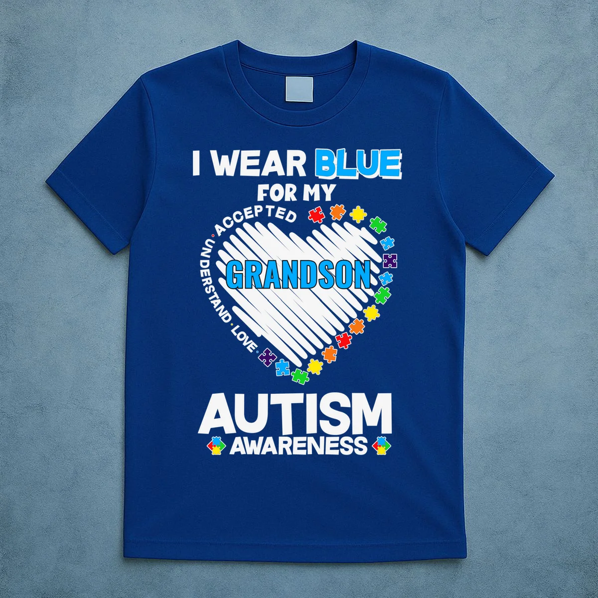 I Wear Blue For Custom Persoanlized Text Autism Awareness T-Shirt - Front 5