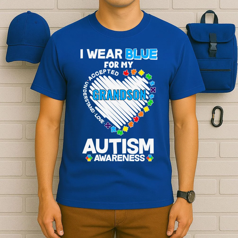I Wear Blue For Custom Persoanlized Text Autism Awareness T-Shirt - Front 6