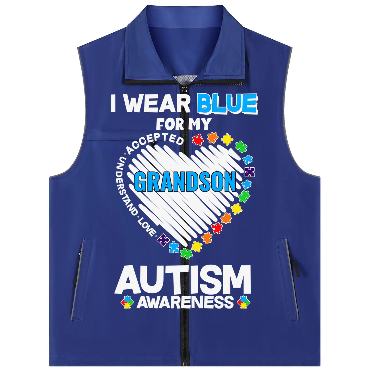 I Wear Blue For Custom Persoanlized Text Autism Awareness Men's Vest - Front