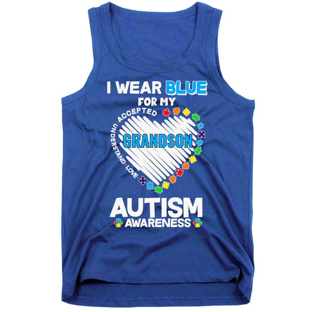 I Wear Blue For Custom Persoanlized Text Autism Awareness Tank Top - Front