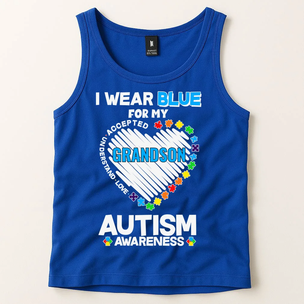 I Wear Blue For Custom Persoanlized Text Autism Awareness Tank Top - Front 1