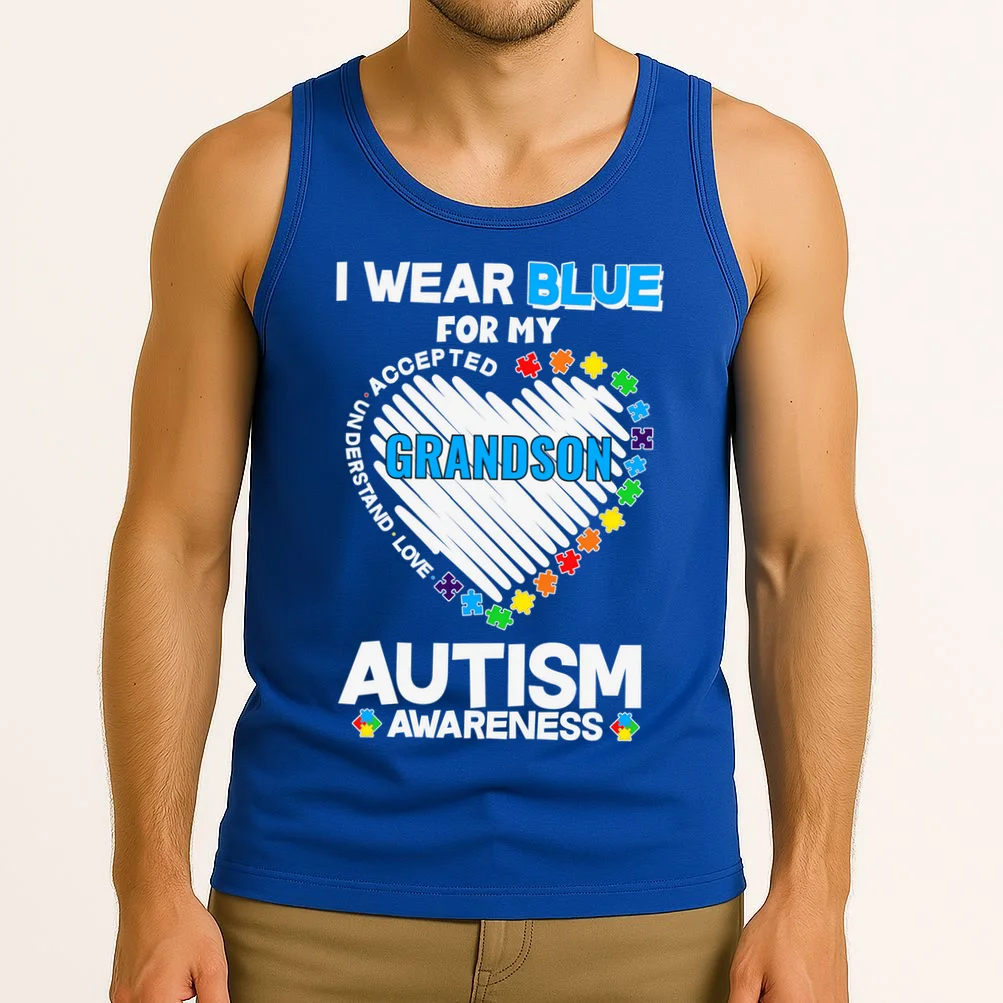 I Wear Blue For Custom Persoanlized Text Autism Awareness Tank Top - Front 2