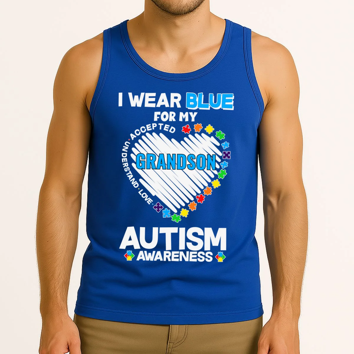I Wear Blue For Custom Persoanlized Text Autism Awareness Tank Top - Front 2