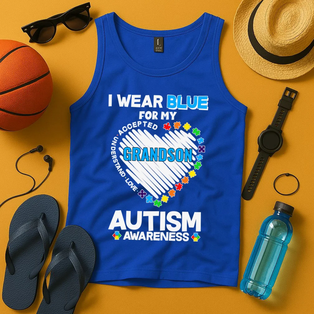 I Wear Blue For Custom Persoanlized Text Autism Awareness Tank Top - Front 3