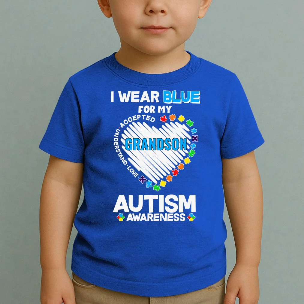 I Wear Blue For Custom Persoanlized Text Autism Awareness Toddler T-Shirt - Front 1