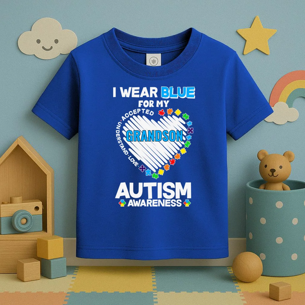 I Wear Blue For Custom Persoanlized Text Autism Awareness Toddler T-Shirt - Front 2