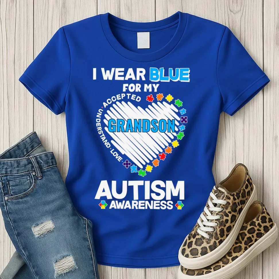 I Wear Blue For Custom Persoanlized Text Autism Awareness Women's T-Shirt - Front 2