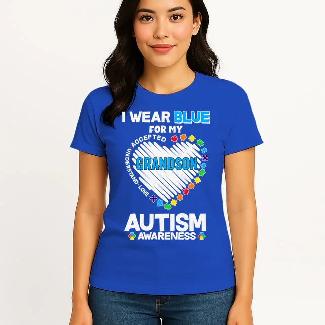 I Wear Blue For Custom Persoanlized Text Autism Awareness Women's T-Shirt - Front 3