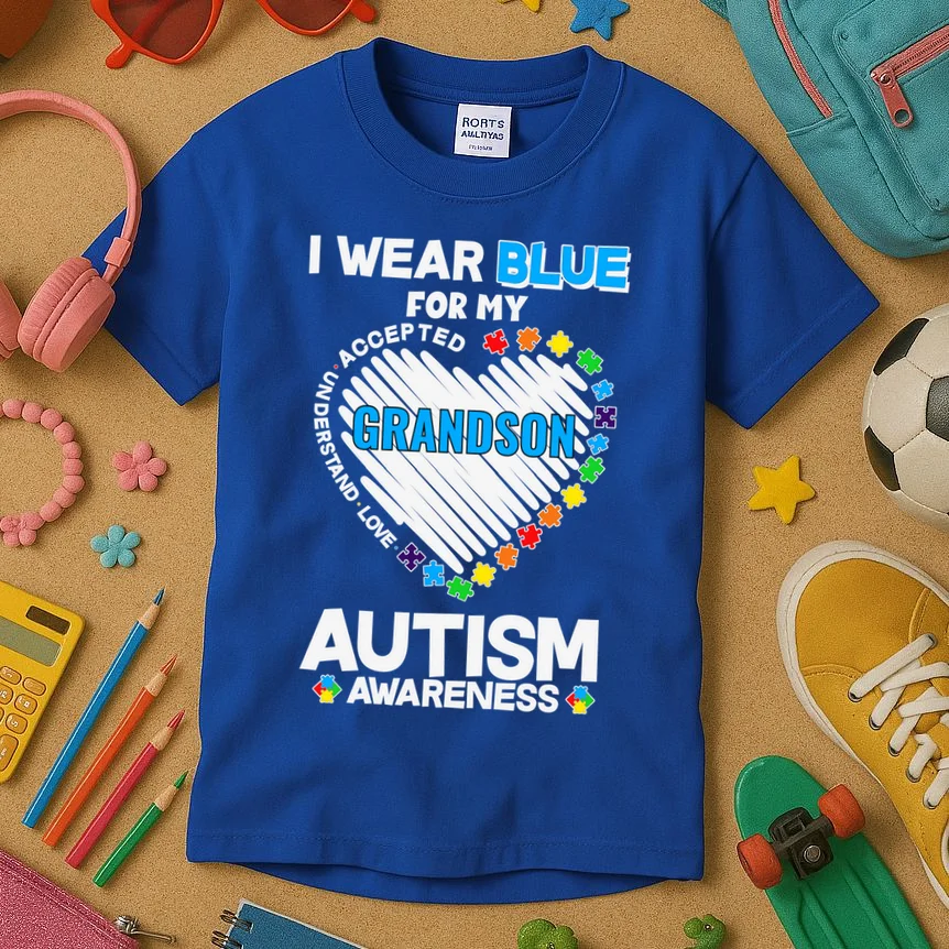 I Wear Blue For Custom Persoanlized Text Autism Awareness Kids T-Shirt - Front 2