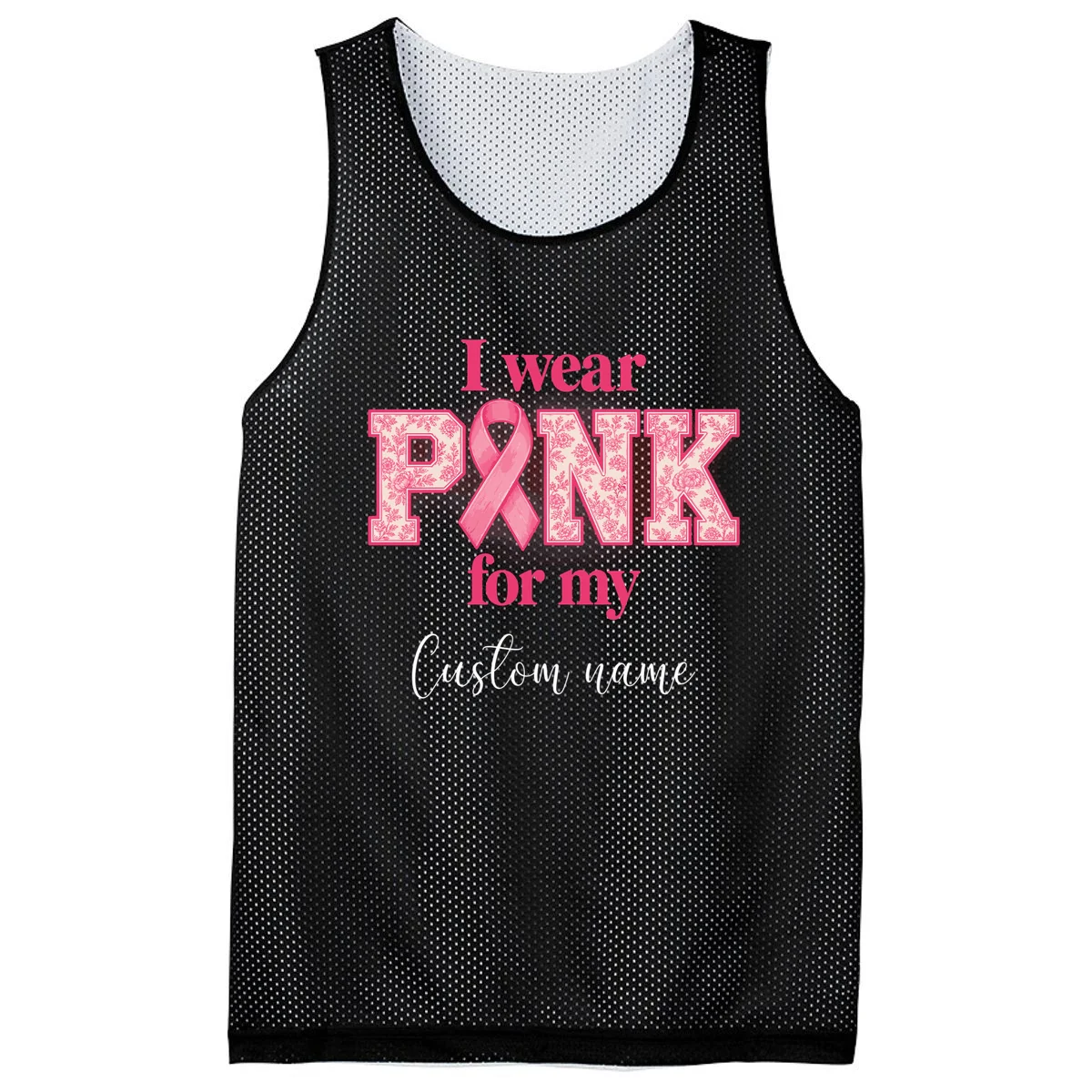 I Wear Pink for My Custom Name – Personalized Pink Ribbon Floral Breast Cancer Awareness Men's Basketball Jersey - Front