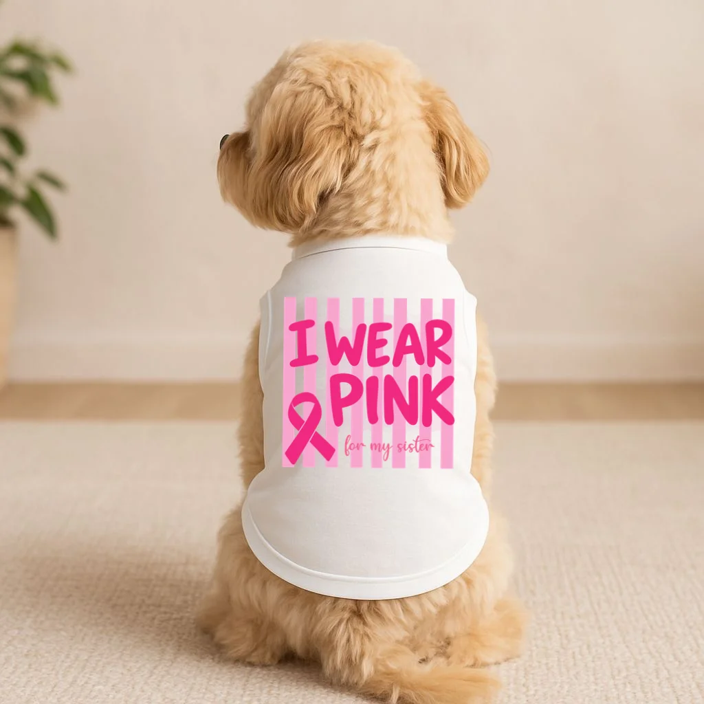 I Wear Pink Breast Cancer Awareness Personalized Relationship Custom Gift - Pink Ribbon Custom Relationship Gift Doggie Tank - Front 1