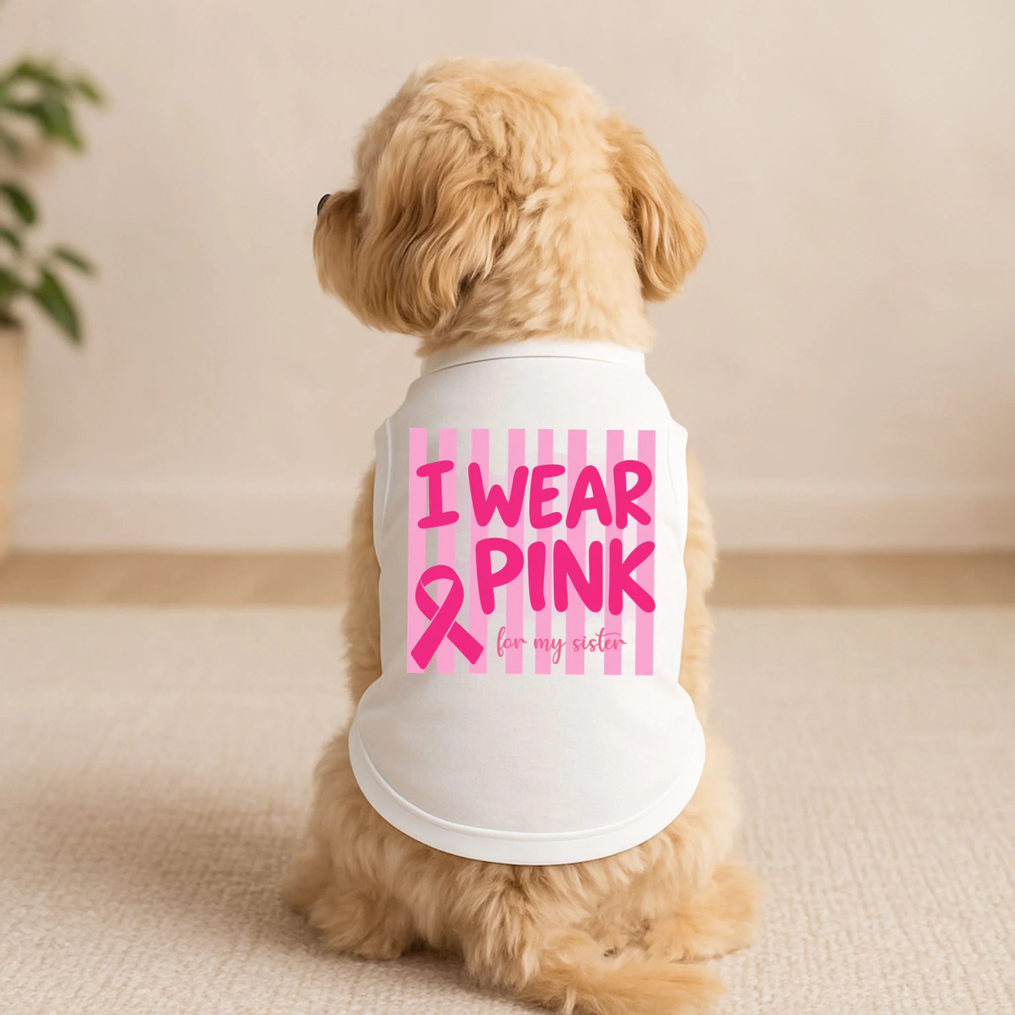 I Wear Pink Breast Cancer Awareness Personalized Relationship Custom Gift - Pink Ribbon Custom Relationship Gift Doggie Tank - Front 1