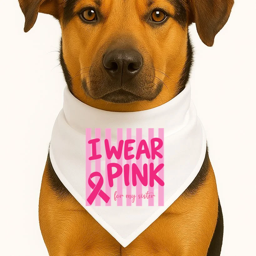 I Wear Pink Breast Cancer Awareness Personalized Relationship Custom Gift - Pink Ribbon Custom Relationship Gift Dog Bandana - Front 1