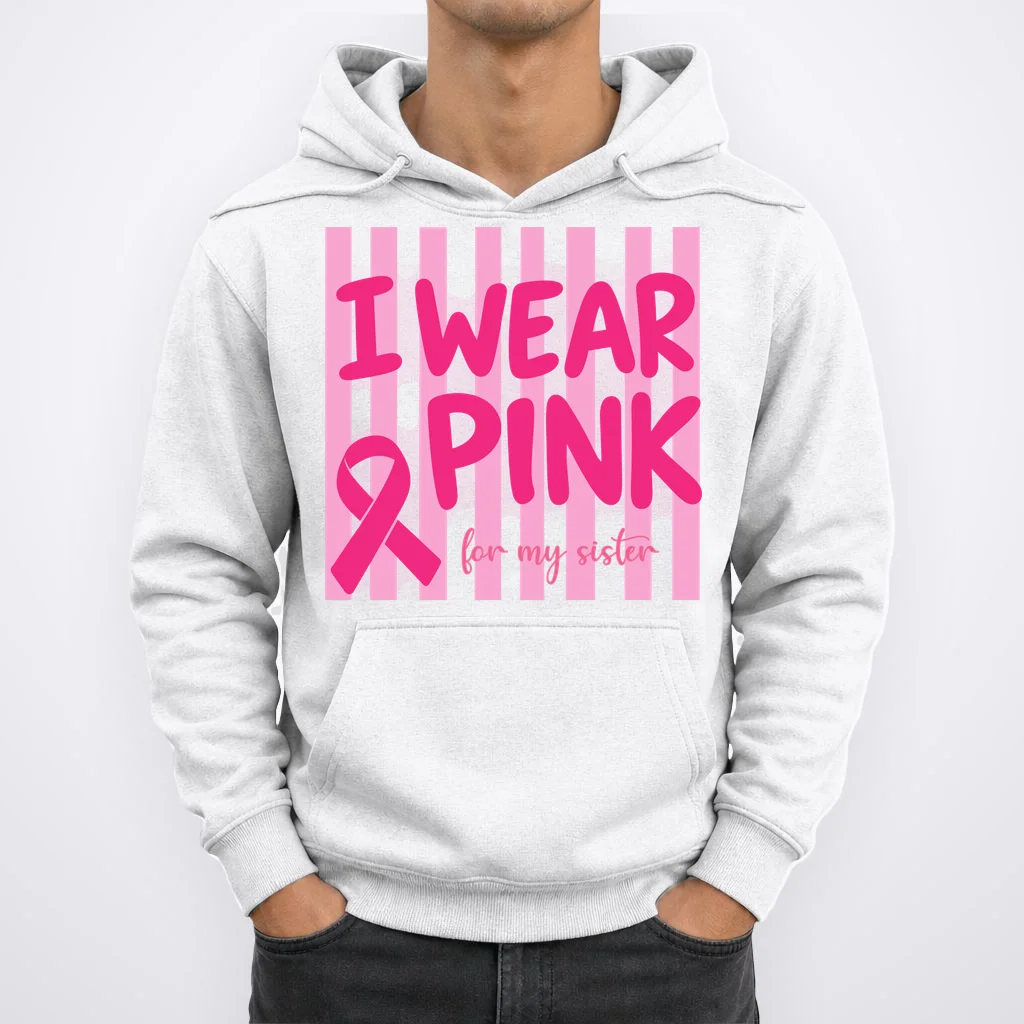 I Wear Pink Breast Cancer Awareness Personalized Relationship Custom Gift - Pink Ribbon Custom Relationship Gift Men's Hoodie - Front 1