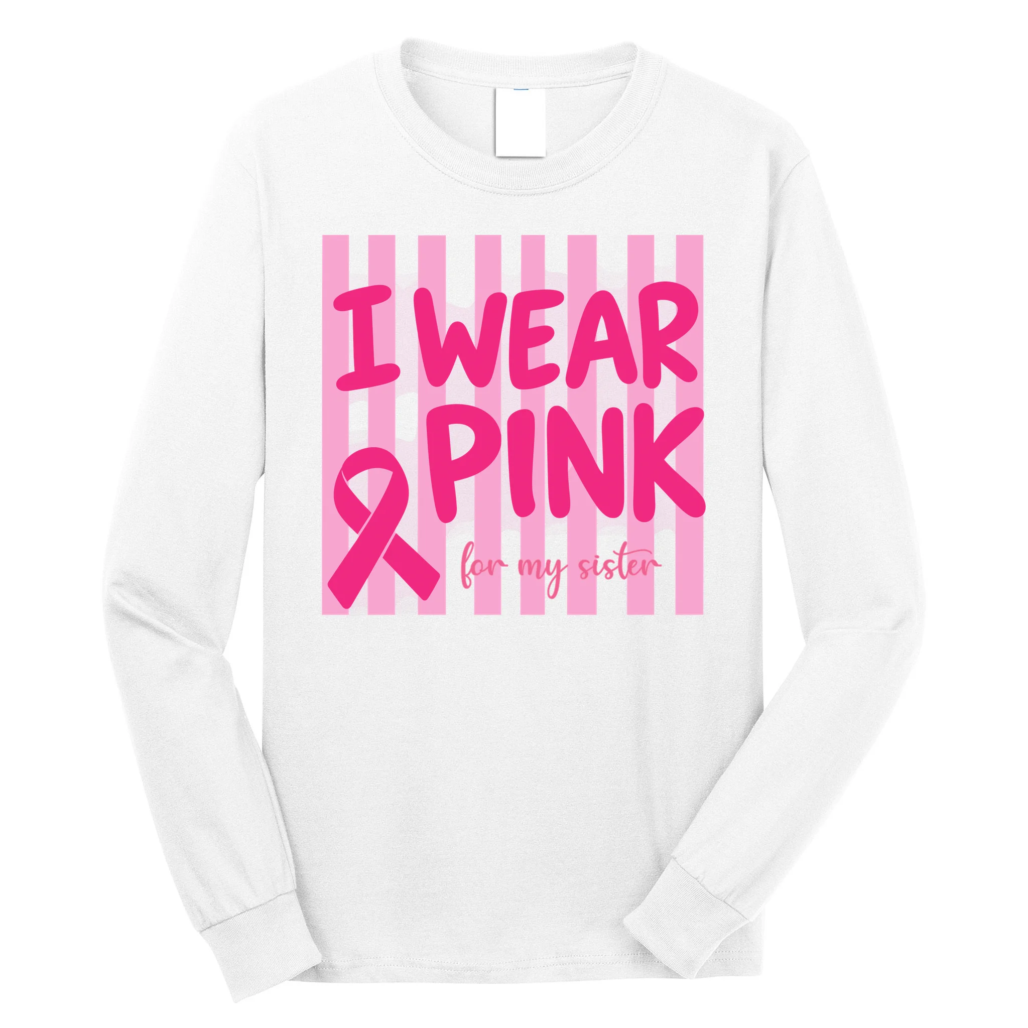 I Wear Pink Breast Cancer Awareness Personalized Relationship Custom Gift - Pink Ribbon Custom Relationship Gift Men's Long Sleeve Shirt - Front