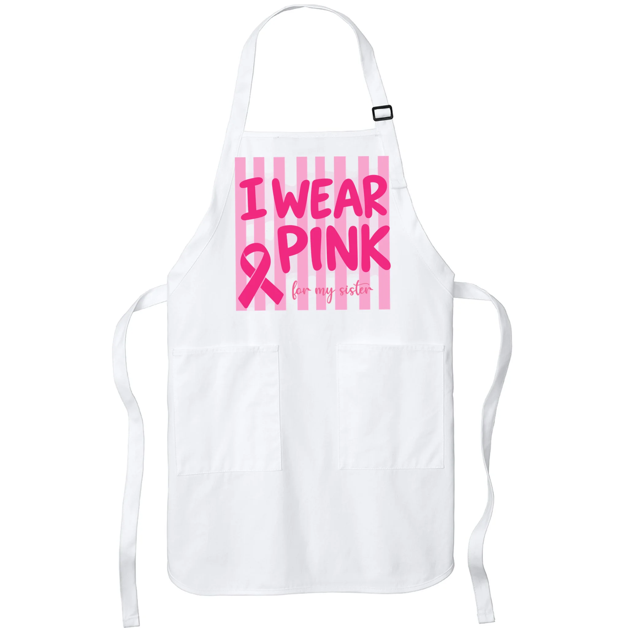 I Wear Pink Breast Cancer Awareness Personalized Relationship Custom Gift - Pink Ribbon Custom Relationship Gift Apron - Front