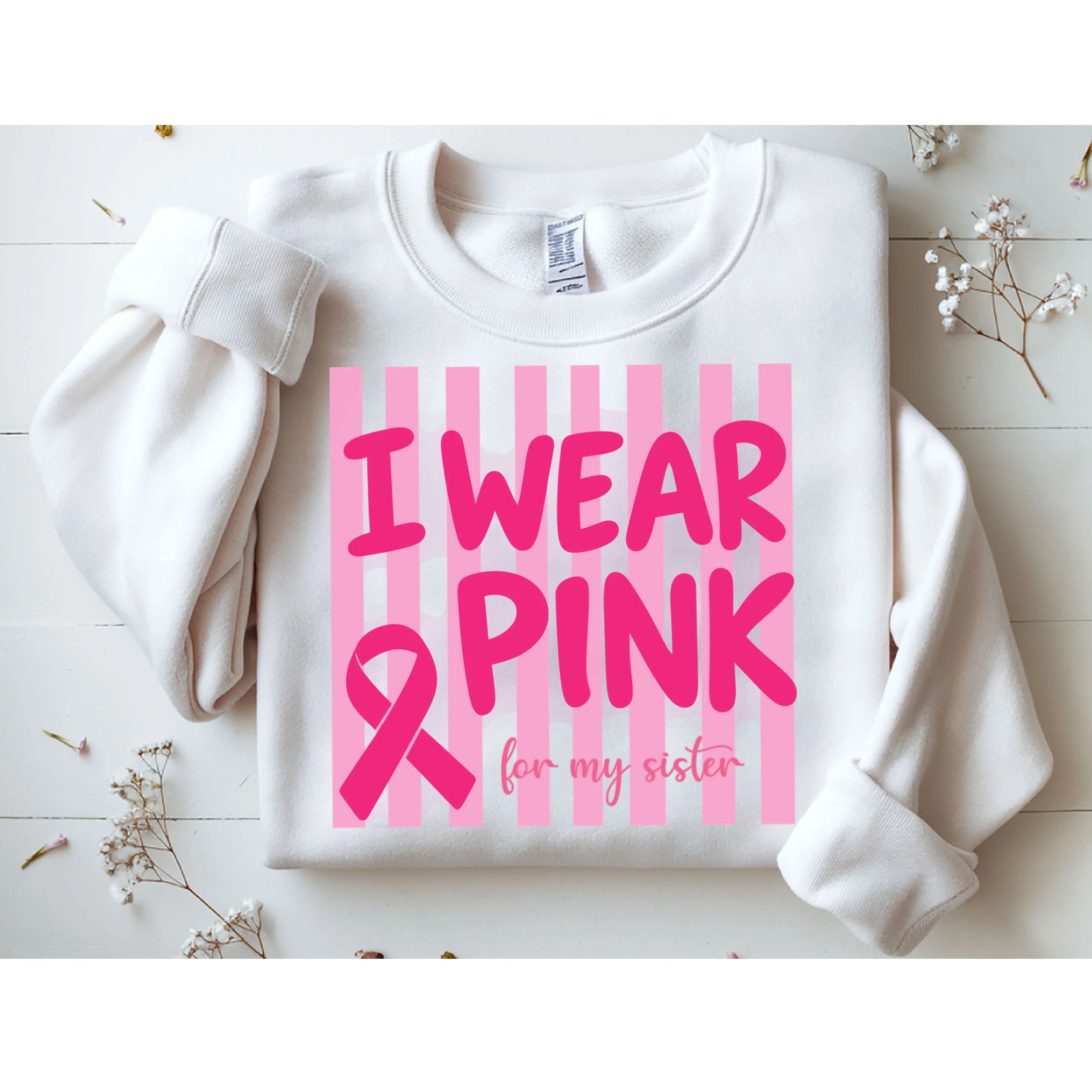 I Wear Pink Breast Cancer Awareness Personalized Relationship Custom Gift - Pink Ribbon Custom Relationship Gift Men's Sweatshirt - Front 1