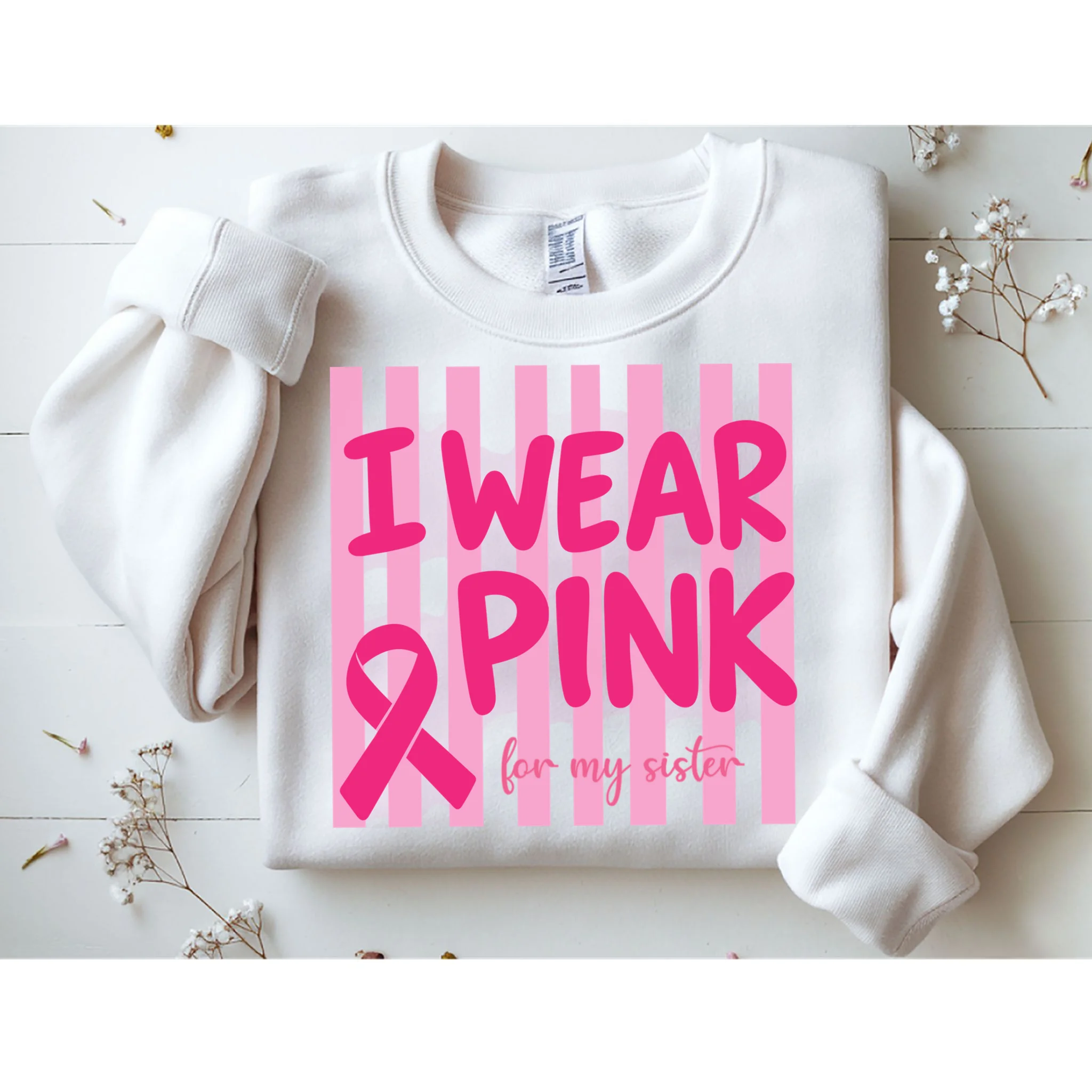 I Wear Pink Breast Cancer Awareness Personalized Relationship Custom Gift - Pink Ribbon Custom Relationship Gift Men's Sweatshirt - Front 1