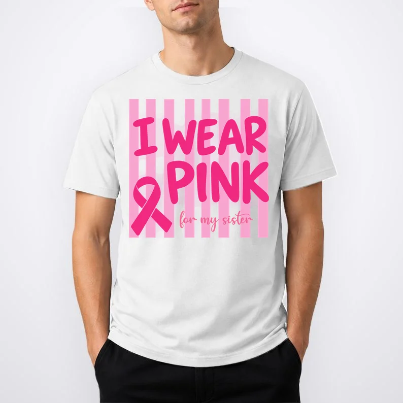 I Wear Pink Breast Cancer Awareness Personalized Relationship Custom Gift - Pink Ribbon Custom Relationship Gift Men's T-Shirt - Front 1