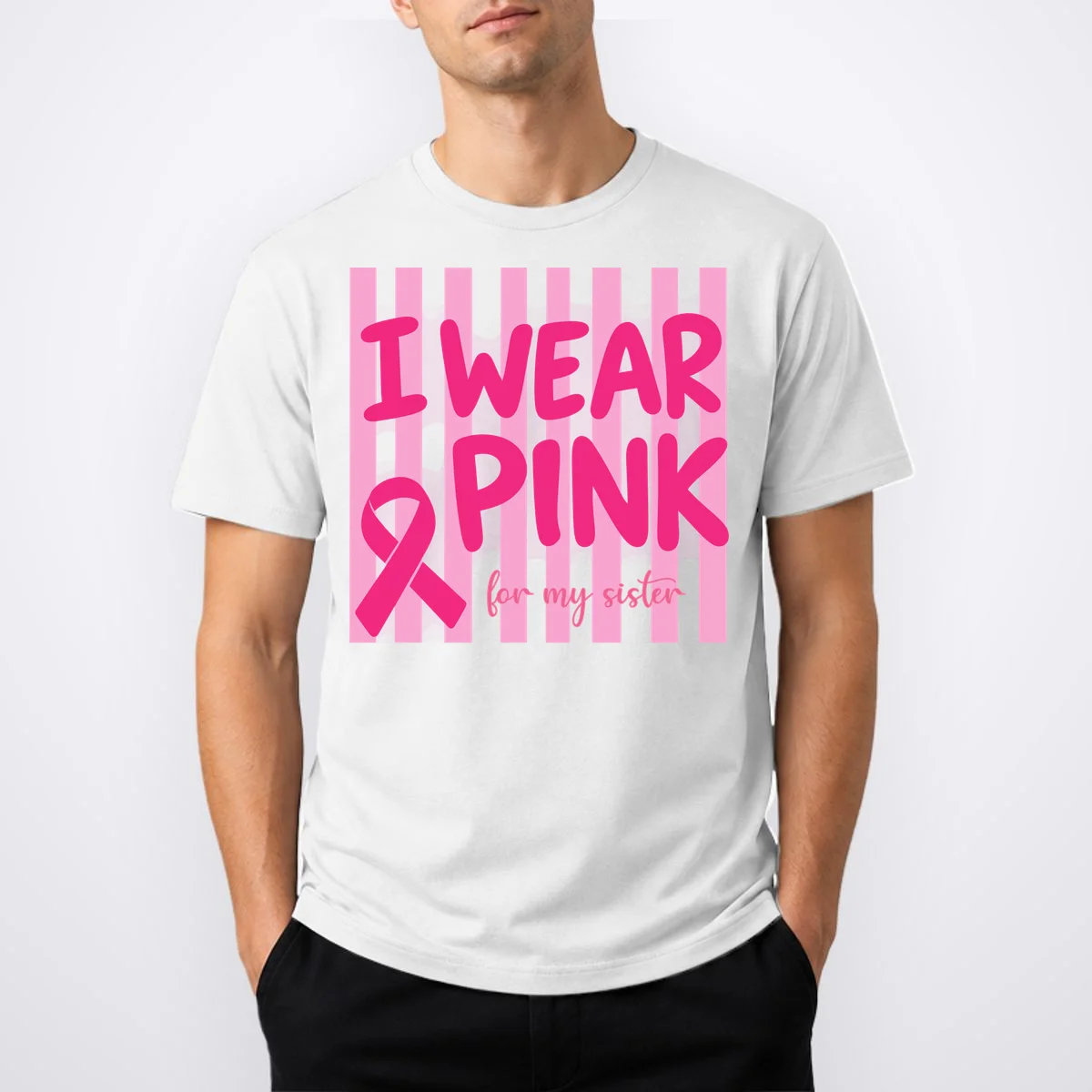 I Wear Pink Breast Cancer Awareness Personalized Relationship Custom Gift - Pink Ribbon Custom Relationship Gift Men's T-Shirt - Front 1