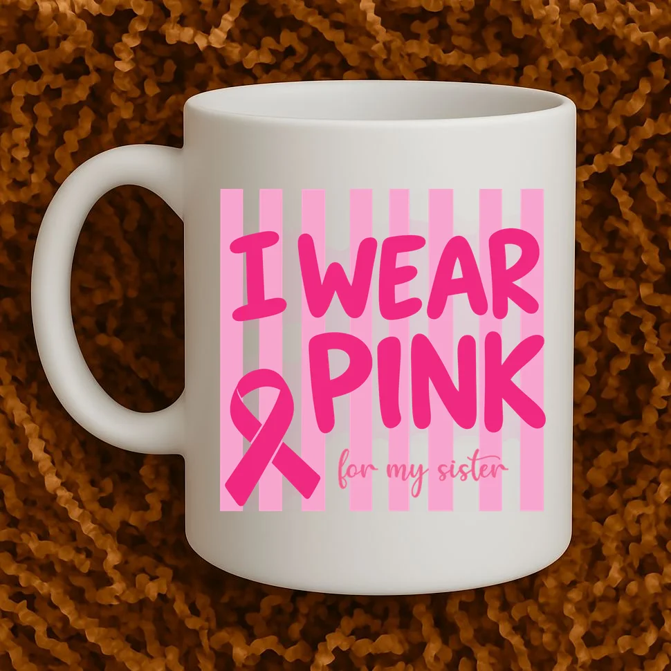 I Wear Pink Breast Cancer Awareness Personalized Relationship Custom Gift - Pink Ribbon Custom Relationship Gift Mug - Front 1