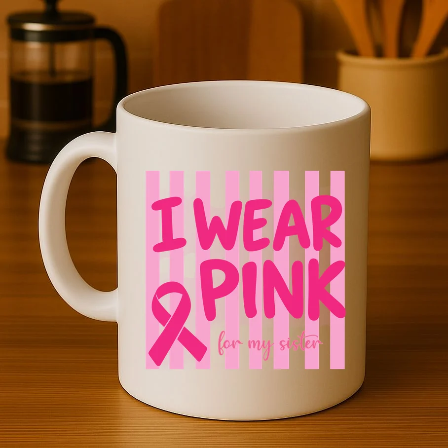 I Wear Pink Breast Cancer Awareness Personalized Relationship Custom Gift - Pink Ribbon Custom Relationship Gift Mug - Front 3