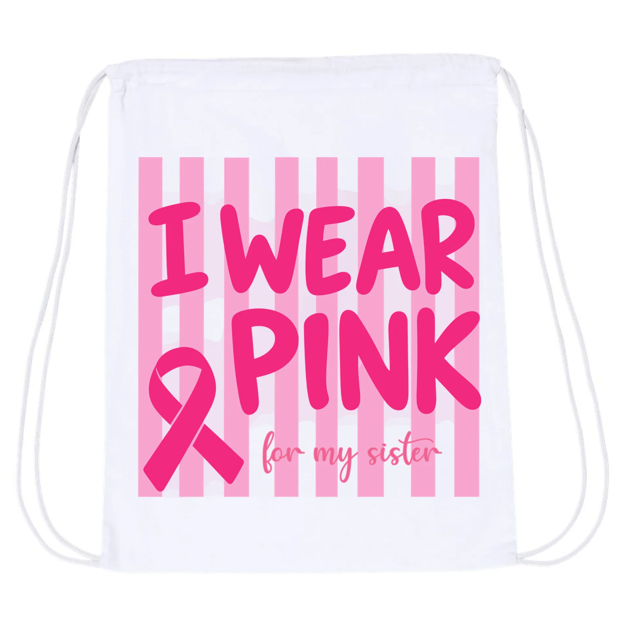 I Wear Pink Breast Cancer Awareness Personalized Relationship Custom Gift - Pink Ribbon Custom Relationship Gift Drawstring Bag - Front