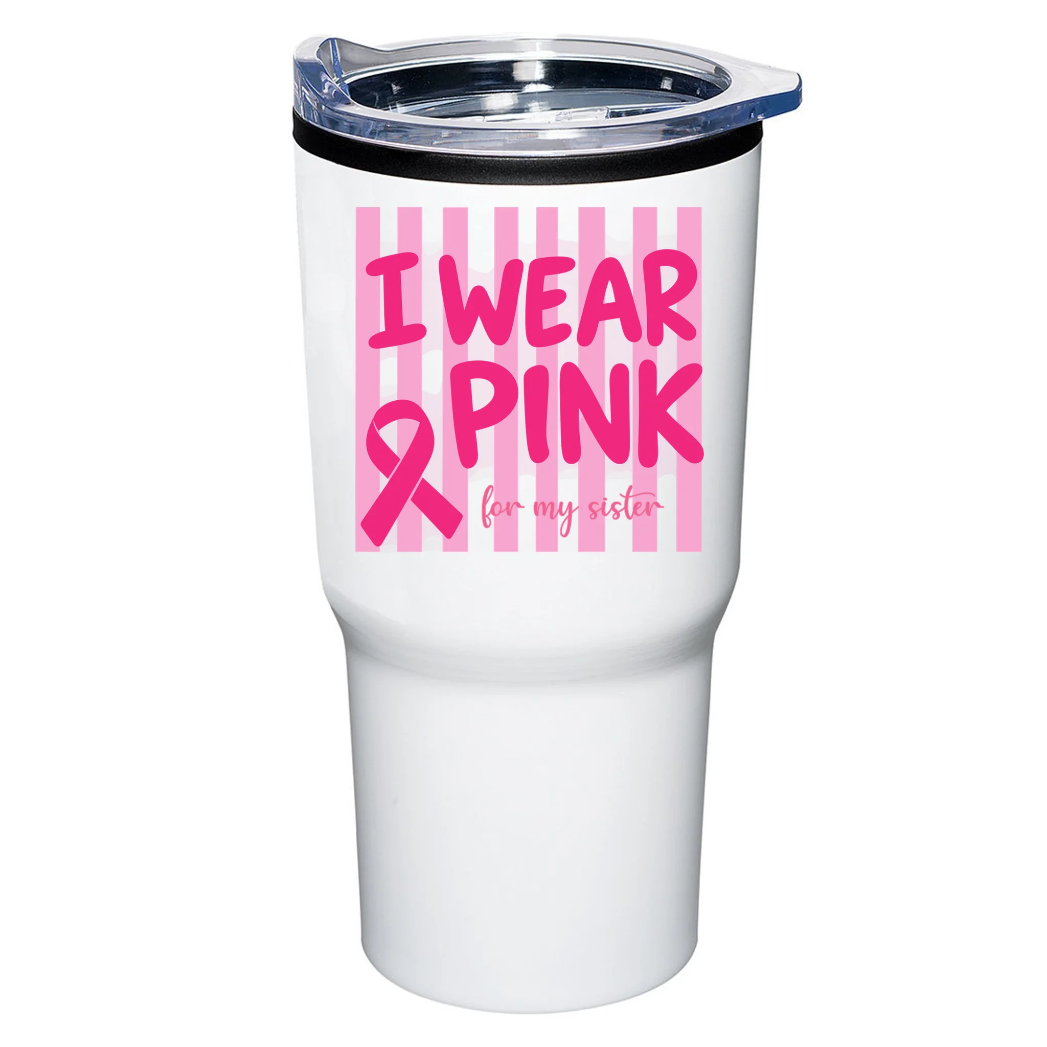 I Wear Pink Breast Cancer Awareness Personalized Relationship Custom Gift - Pink Ribbon Custom Relationship Gift 20oz Tumbler - Front