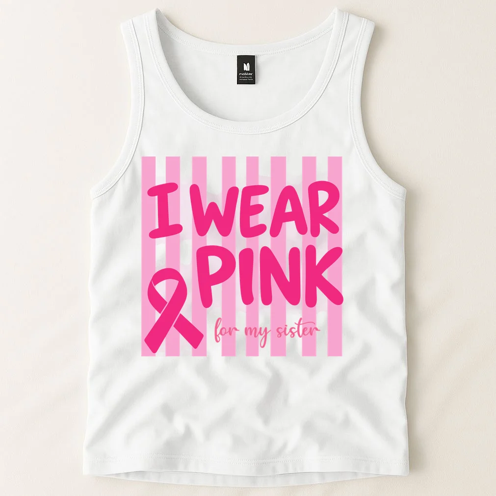 I Wear Pink Breast Cancer Awareness Personalized Relationship Custom Gift - Pink Ribbon Custom Relationship Gift Men's Tank Top - Front 1