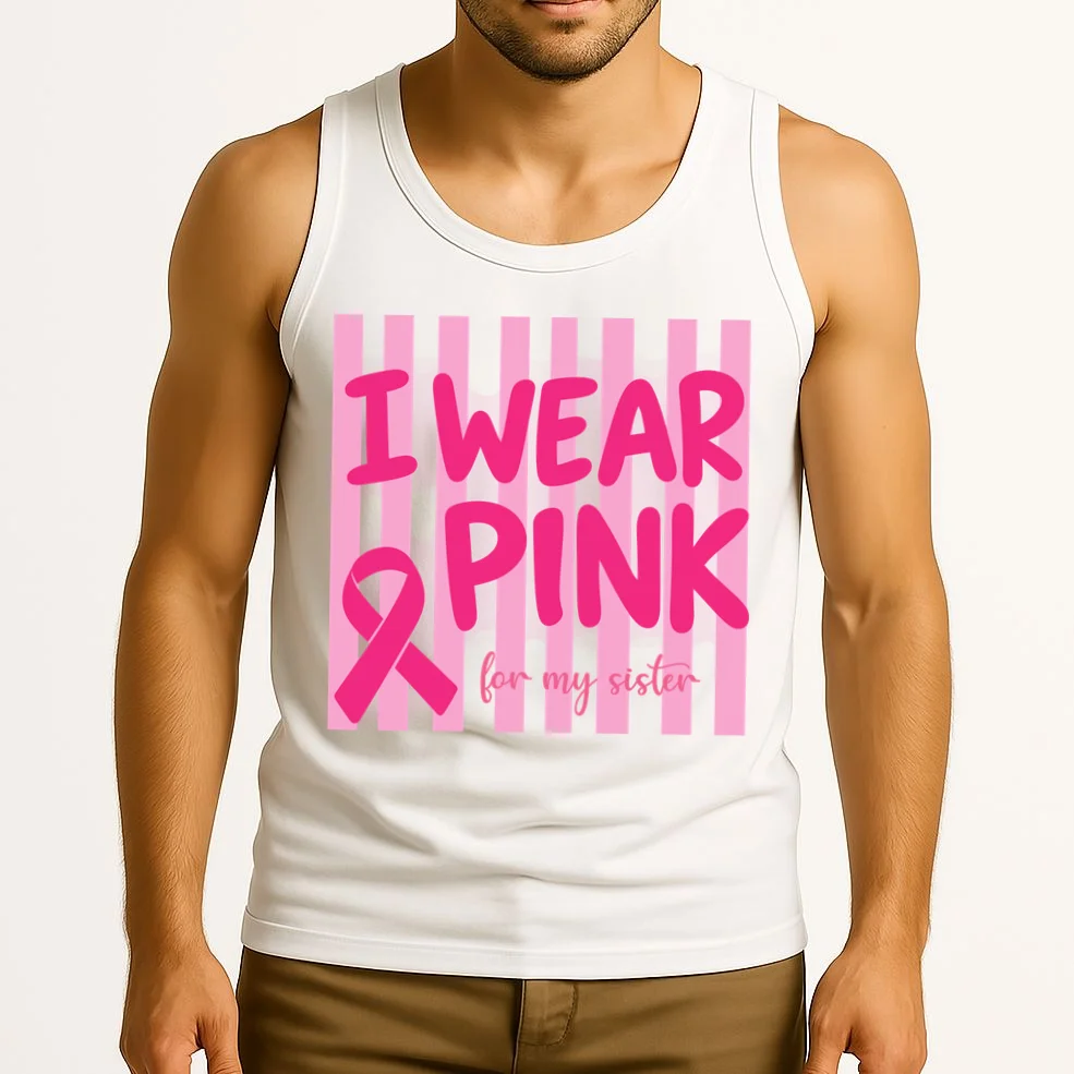 I Wear Pink Breast Cancer Awareness Personalized Relationship Custom Gift - Pink Ribbon Custom Relationship Gift Men's Tank Top - Front 2
